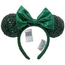 Disney- Parks Christmas Emerald Green Sequin Edition Minnie Ear Bow Headband US