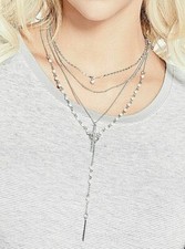 NEW GUESS SET OF 4 SILVER TONE CHAIN,PAVE CROSS FAUX PEARL ACCENT NECKLACE