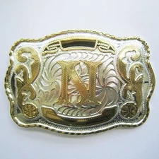 NEW INITIAL " N "  RODEO BIG COWBOY WESTERN BELT BUCKLE