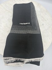 Cacharel Scarf Vintage Japan 41  Square Black Cream Trim Fringe Quiet Luxury