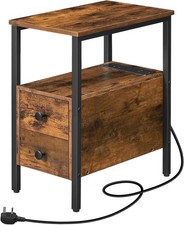 Side Table, Narrow Bedside Table with Charging Station, USB Ports, READ DESC