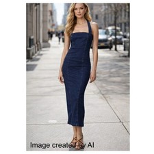 NEW Reformation Evita halter Denim maxi Dress Size 4 blue vermillion