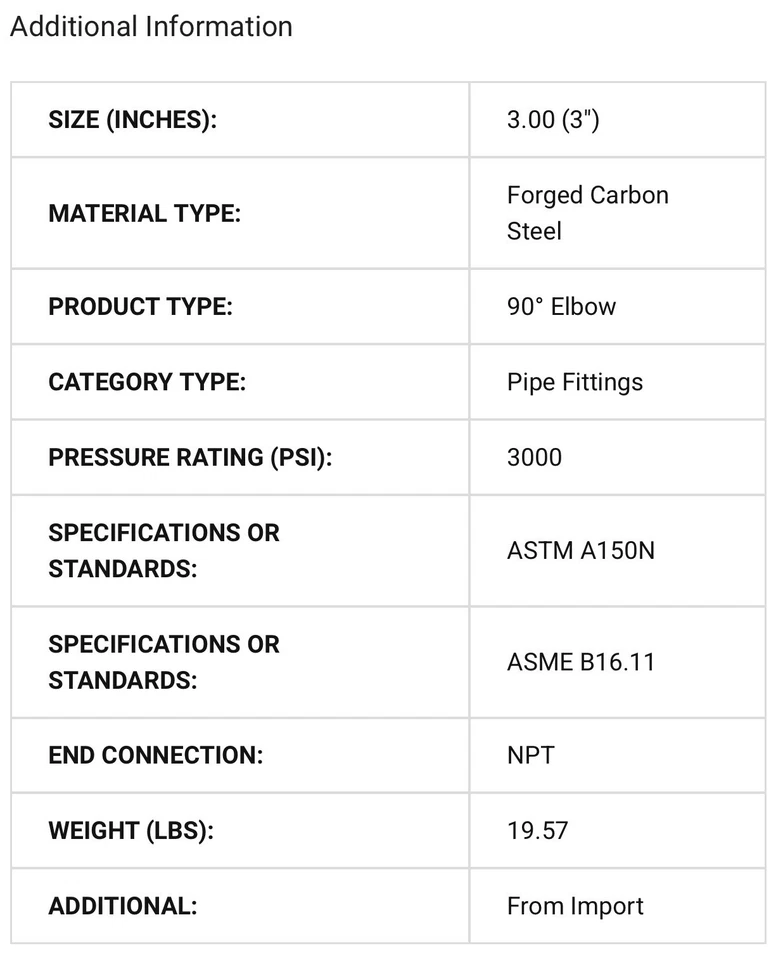 3 in. NPT Threaded - 90 Degree Elbow - 3000# Forged Carbon Steel ASTM A105N Nor - Image 2 of 2