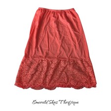 Vintage Vanity Fair Pink Coral Silky Satin Lace Half Slip Medium free ship