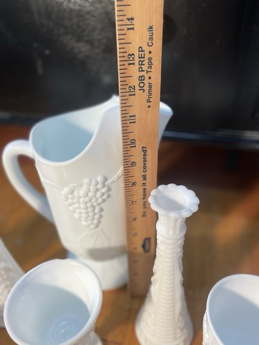 Indiana Milk Glass Colony Harvest Grape Pitcher & 13Tumblers & 1 Goblet & 2Vases - Picture 7 of 18