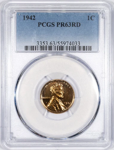 1942 PCGS PR63RD Lincoln Wheat Penny Cent Red Proof