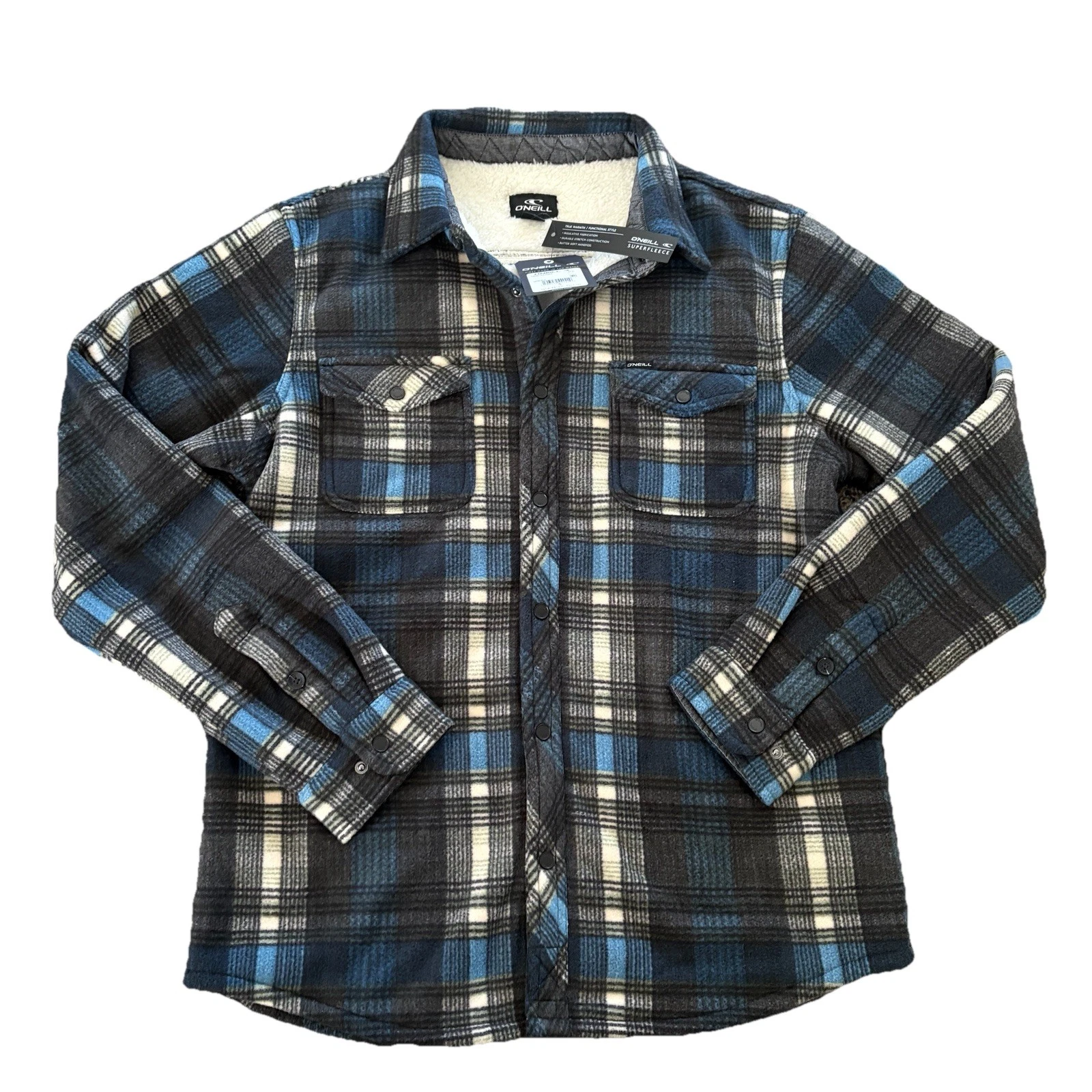 O'Neill Super Fleece Snap Front Shirt Shacket Mens S Spruce Plaid Flannel $89