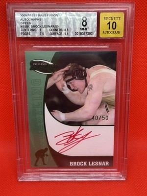2009 Press Pass Fusion BROCK LESNAR Emerald Auto /50 BGS 8 AUTO 10 RARE RED INK