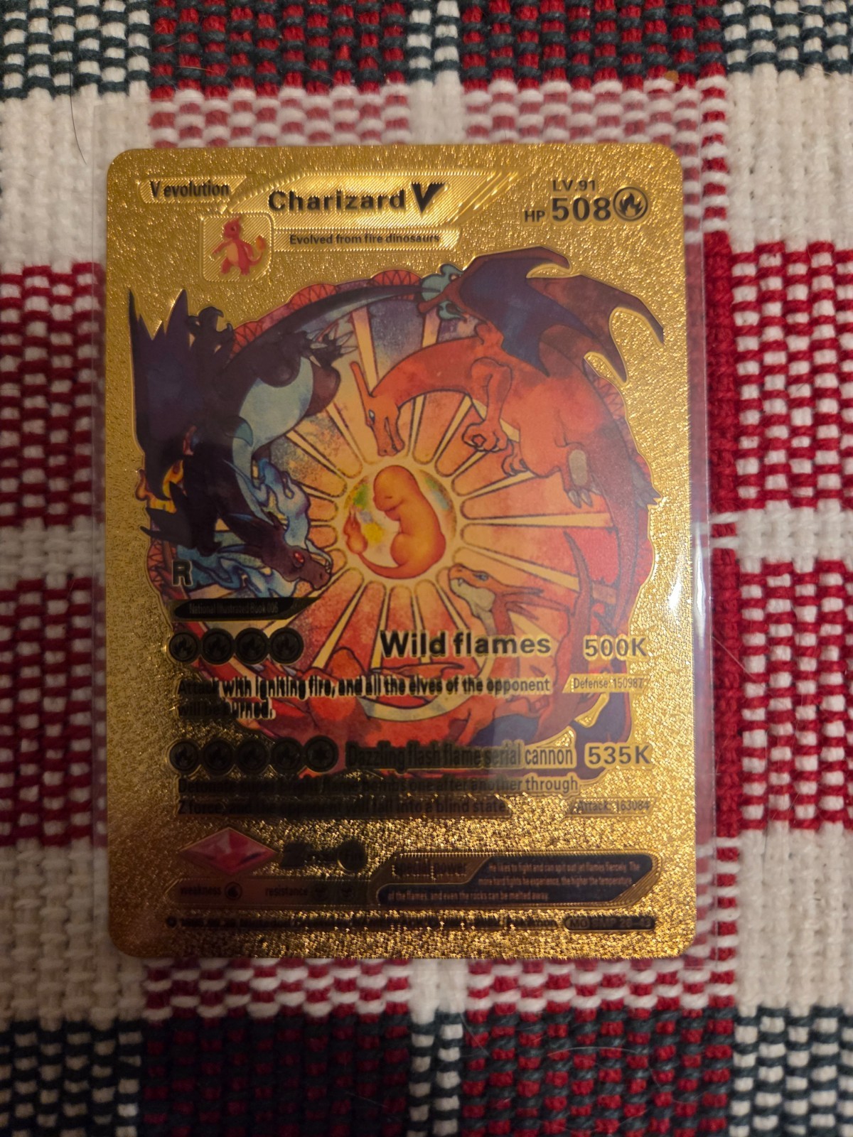 Pokemon Charizard V Gold Foil Fan Art Collector Card  - 508 HP