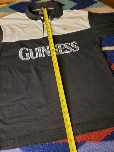 Guinness Beer Rugby Polo Shirt Mens Medium Long Sleeve Black White Logo Official - Picture 6 of 6