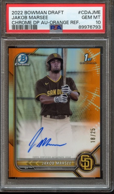 2022 Bowman Draft Jakob Marsee - 1st Prospect Auto Orange /25 - PSA 10 GEM MT