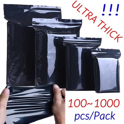 100 Grip Seal Bags Self Resealable Grip Poly PE Plastic Black Zip Lock All Size