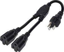 3 Prong Y Splitter Extension Cord 1FT 16AWG 2 Way Outlet Splitter Heavy