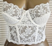 Vtg 1990s Corset 36C FLEUR DE LACE Bustier Underwire White Smoothie Brand Bra