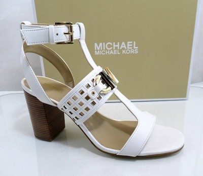 Michael Kors Izzy T-Strap Sandal Embellished Lasered Faux Leather White Size 9.5
