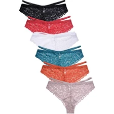 PACK OF 6 MAMIA WOMEN'S STRETCH LACE NYLON BLEND BIKINI PANTY ( LP9048LK)