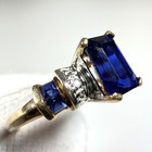 10k Yellow Gold Emerald Cut Blue Sapphire Diamond Accent Ring Size ~6.75  2.47 g — photo 2