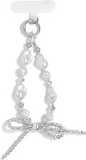 Cute Phone Wrist Strap Chic Beaded Cellphone Lanyard with Silver Pearls
