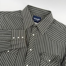Wrangler Western Shirt Mens XL Grey Striped Pearl Snap Long Sleeve 75201AA