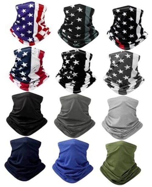 12 Pack Neck Gaiters Face Mask Balaclava for Men Women Cooling American Flag