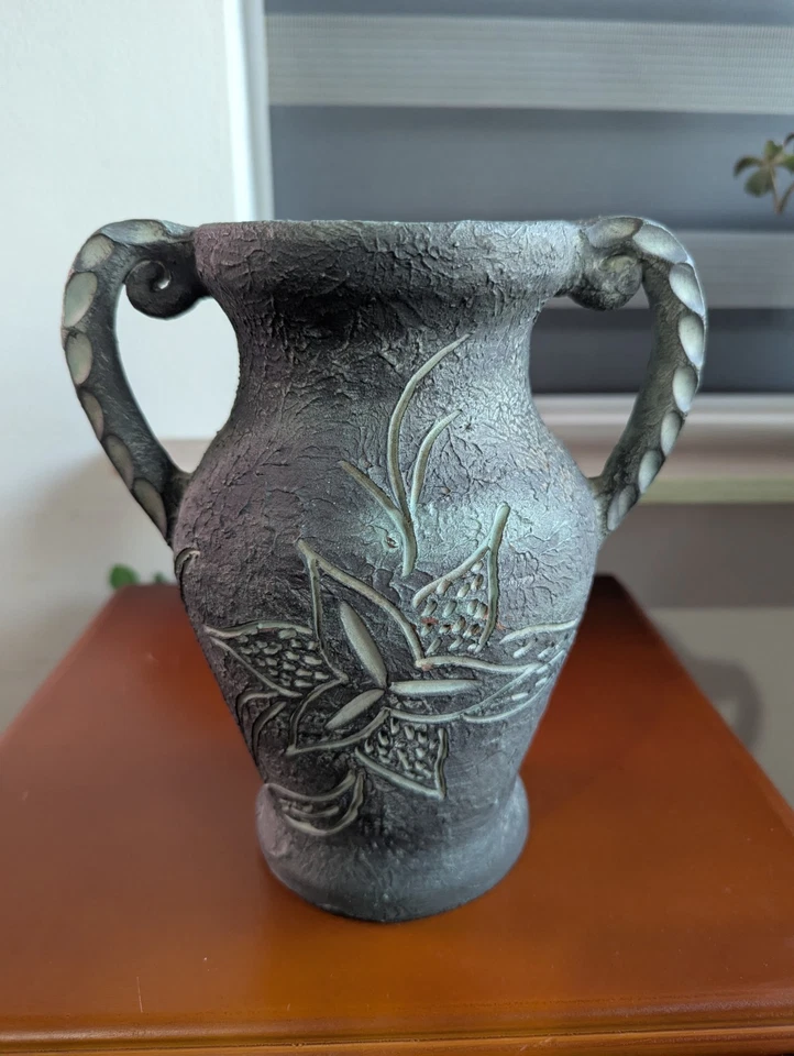 Schwarze Terrakotta Amphore Vase/Übertopf 20 cm hoch Indoor & Outdoor - Bild 2 von 4