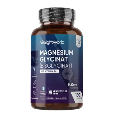 Magnesium 180Kapseln - Bisglycinat 1420mg - Vitamin B6 - Stoffwechsel, Müdigkeit
