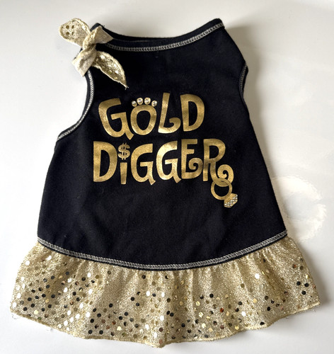 Simply Dog Gold Digger Size S/XS Black & Gold Dog Puppy T-Shirt Dress