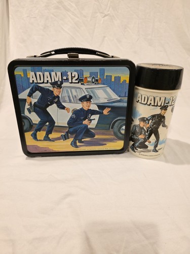 Rare 1972 Vintage Adam-12 Police Officer Collectible Metal Lunchbox & Thermos