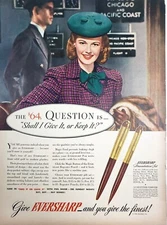  Green Hat Lady Eversharp Pen Company Vintage 1944 Ad Writing Pencil