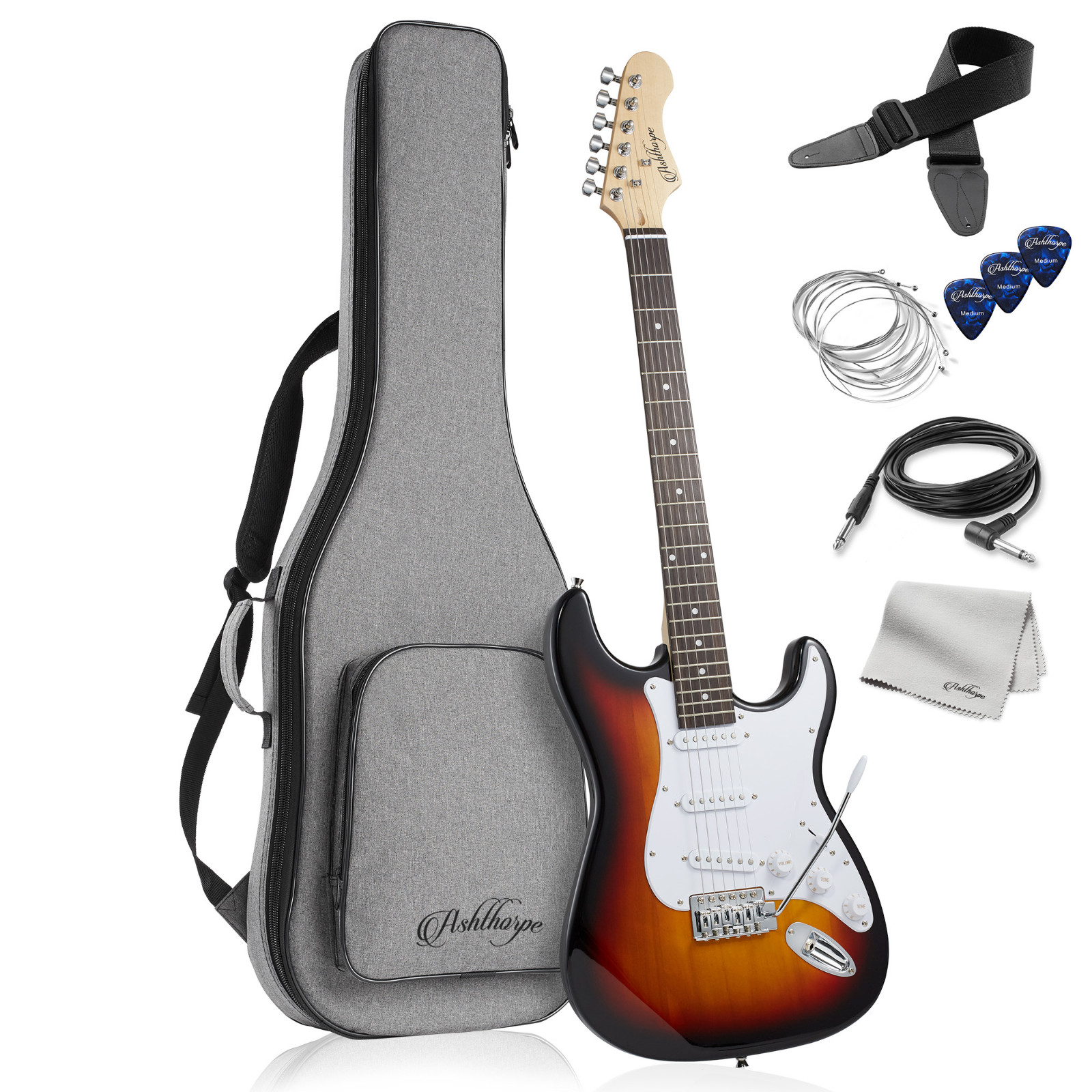 39" Full-Size Electric Guitar Beginner Kit w/ Gig Bag, Tremolo Bar, Accessories