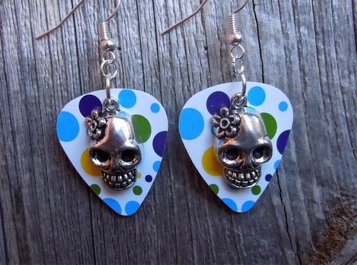 Sugar Skull Charm Guitar Pick Earrings with Surgical Steel Earwires - Picture 13 of 26
