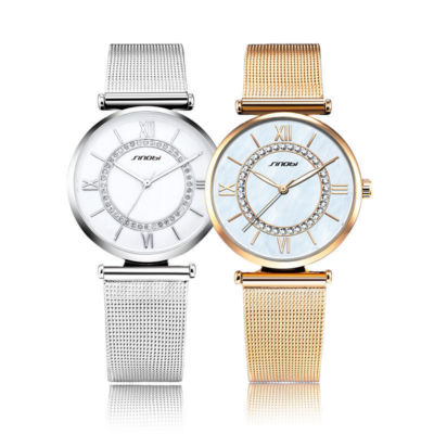 SINOBI Damen Luxus Modeschmuck Gold/Silber Armband Uhren Diamant Zifferblatt