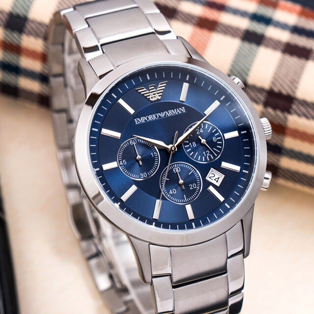 美品　EMPORIO ARMANI　AR2448 箱付き　稼働品 EMPORIO ARMANI AR2448 Men's Watch Chronograph Blue Dial Stainless