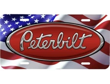 PETERBILT LOGO WAVING AMERICAN FLAG BACKGROUND VEHICLE LICENSE PLATE SEMI TAG