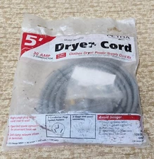 Certified Appliance Accessories 3-Wire Open-End-Connector 30-Amp Dryer Cord, 5ft