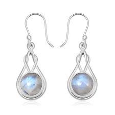 Rainbow Moonstone 925 Sterling Silver Knot Earrings For Women & Girls E-3913