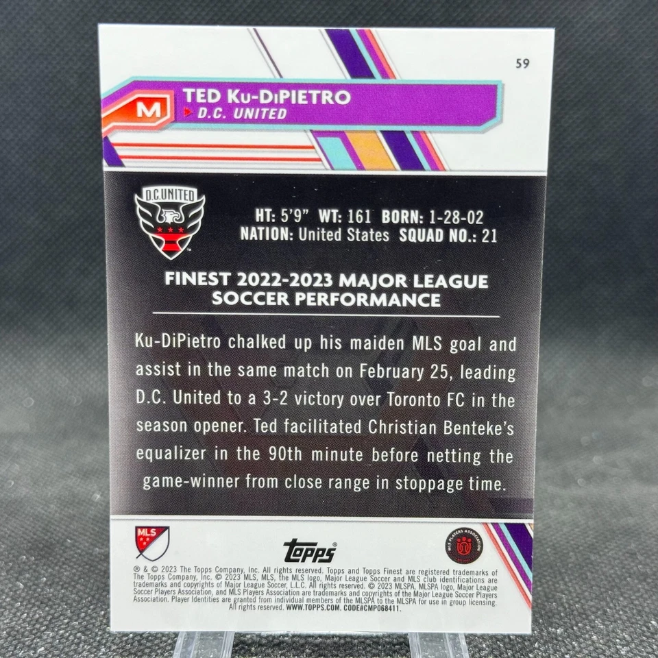 Ted Ku-DiPietro 2023 Topps Finest MLS Speckle /175 Rookie D.C. United #59 - Image 2 of 2