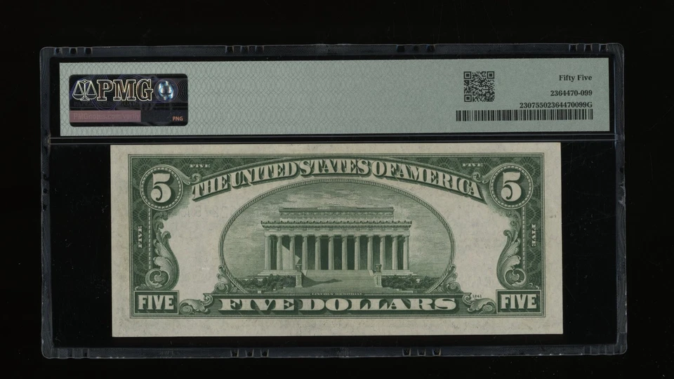 DBR 1934-A $5 Silver North Africa Fr. 2307 PMG 55 Serial K40752276A - Image 2 of 2