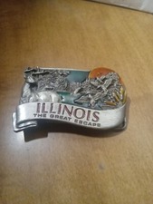 Vintage Illinois The Great Escape Pewter Belt Buckle Bergamot Brass