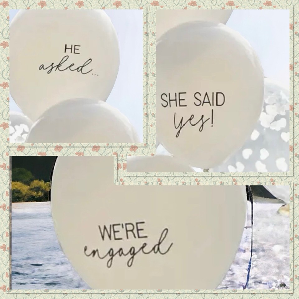 Engagement Party Balloons, White Decorations, She Said Yes, Confetti
