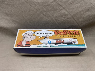 Vintage Popeye Wind-Up Tin Toy Speedboat 1996