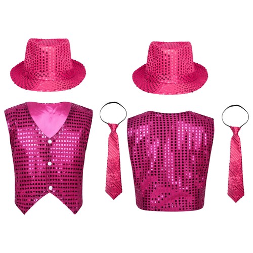 Kids Sequin Waistcoat Fancy Vest Tops Hip-hop Jazz Dance Stage Performance - Picture 18 of 77