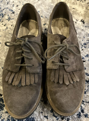 Clarks Somerset MushroomSuede Fringe Lace Up Oxford Loafer Shoes