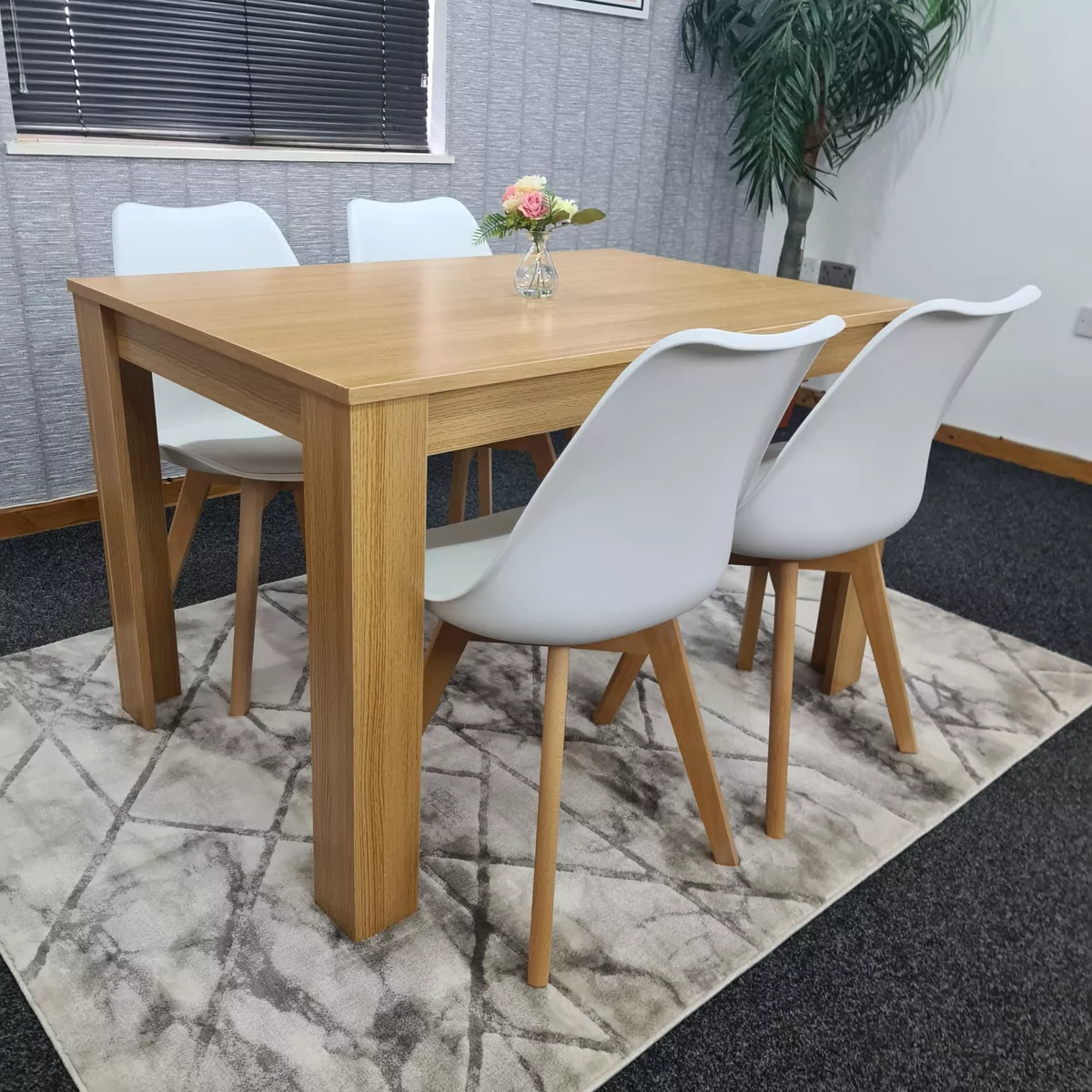Dining Table and 4 White Chairs Kitchen Set of 4 Oak Effect Table 140x80x75