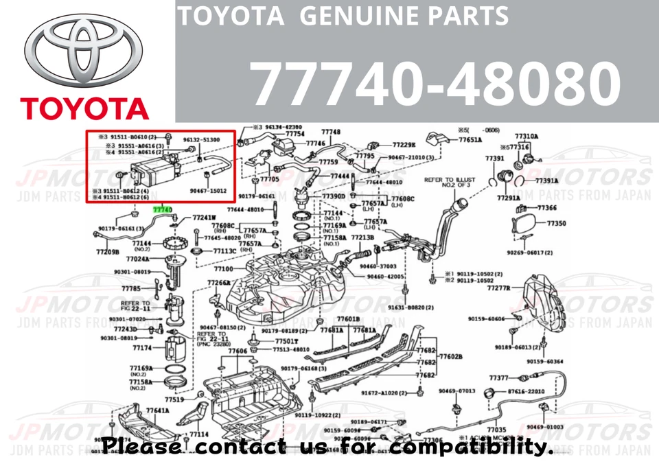 Bote de vapor de carbón genuino TOYOTA LEXUS HIGHLANDER RX300 77740-48080 JDM Foto 2 de 4