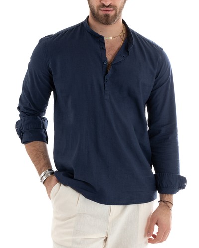 Camicia Uomo Casacca Manica Lunga Lino Tinta Unita Sartoriale Vari Colori - Imagen 86 de 96