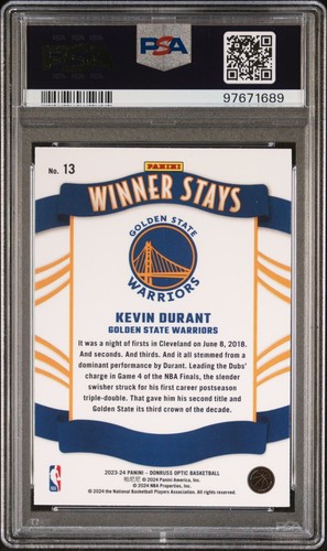 2023-24 Panini Donruss Optic Winner Stays #13 Kevin Durant PSA 10 - Foto 2 di 2