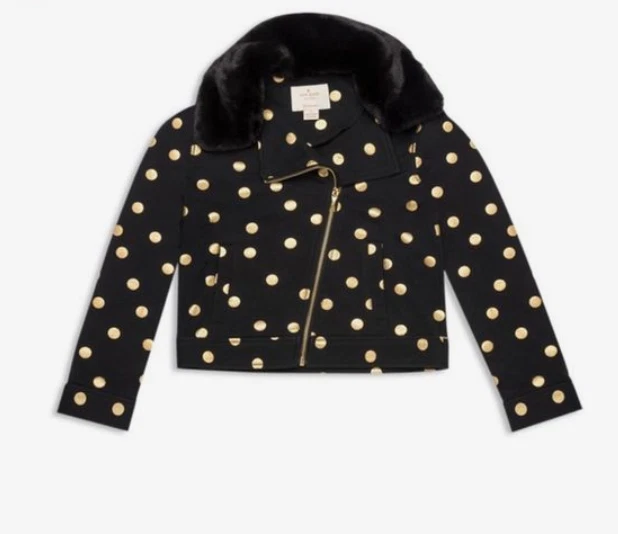 NWT Kate Spade Kids Dot Moto Jacket Black Size 14