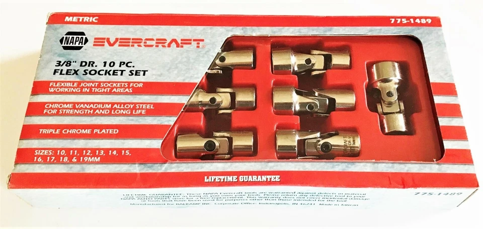 10pc NAPA EVERCRAFT PROFESSIONAL FLEXIBLE UNIVERSAL FLEX SOCKET SET MM 775-1489 - Image 2 of 3