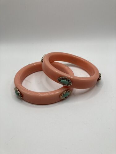 1960’s Lucite Bangles Coral with turquoise colored